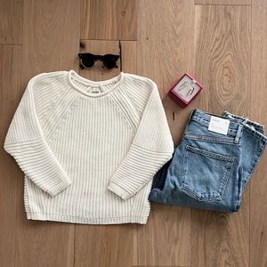 J BRAND Soft Cream Ivory Rolled Collar Raglan Cropped Knit Sweater - XS
